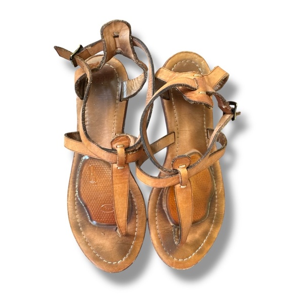 Frye Tan Leather Sandals FRYE RACHEL RING T STRAP SANDAL Size 8 - Picture 1 of 10